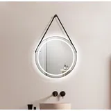 Talos LED Badspiegel Rund Corvia Shine in matt, Ø50 cm - Spiegel rund mit hochwertigem Band in Lederoptik - feuchtraumgeeignet durch Aluminiumrahmen