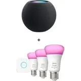 Apple HomePod mini + Philips Hue White & Color Ambiance E27 1100lm 3er Starter-Set