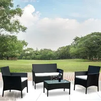 Swanew - Gartenmöbel Terrassen Garnitur Sitzgruppe Loungeset Polyrattan Gartensofa Couch schwarz
