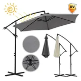 MuCoLa Sonnenschirm 350 cm Marktschirm Strandschirm Terrassenschirm Sonnenschutz - Grau Kurbelschirm Ampelschirm Gartenschirm Balkonschirm