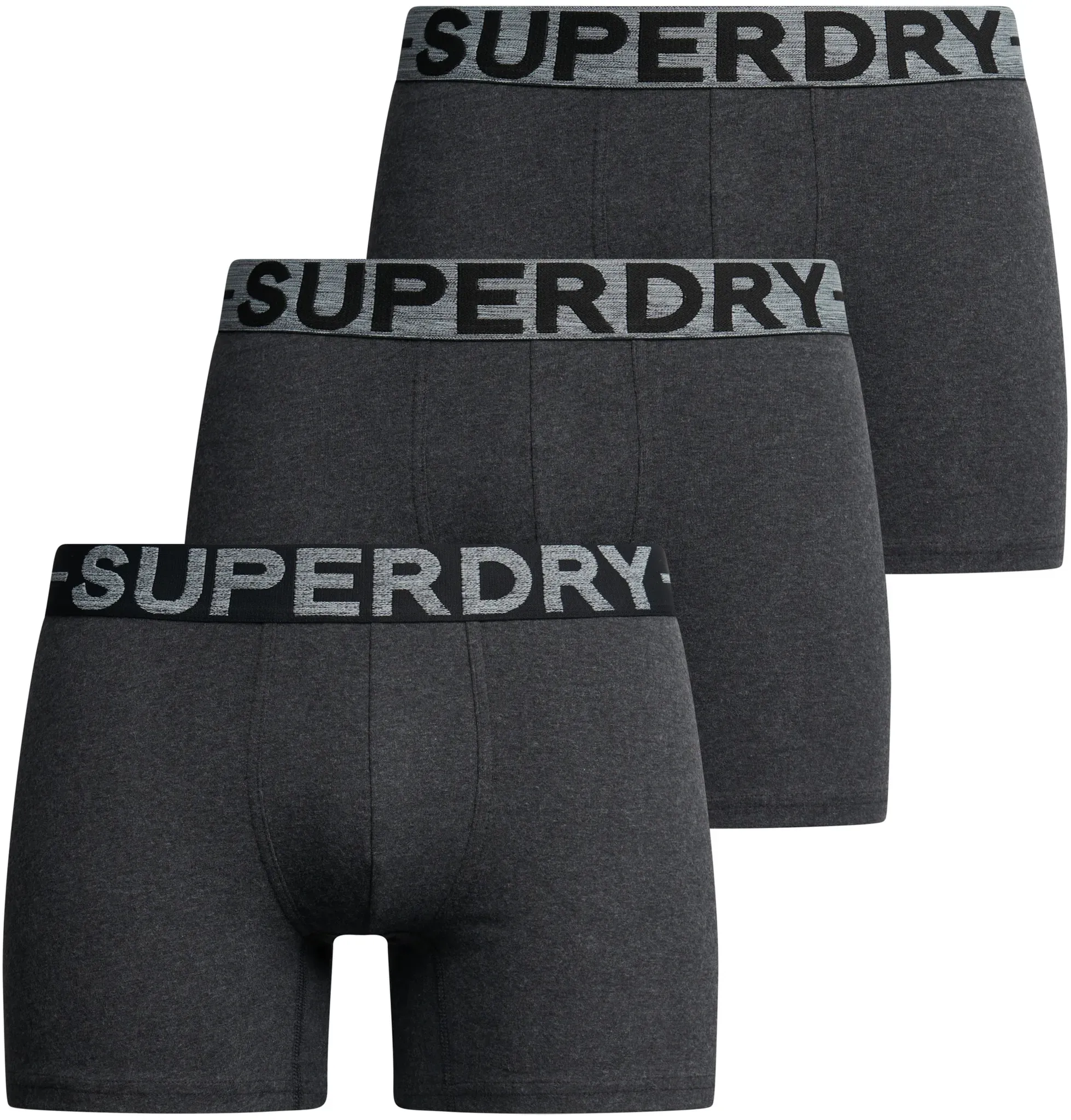 Boxershorts SUPERDRY "BOXER TRIPLE PACK", Herren, Gr. L, 3 Stk., schwarz (raven schwarz marl), Jersey, Obermaterial: 95% Baumwolle, 5% Elasthan, meliert, figurbetont, Unterhosen