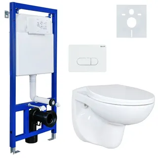 Belvit Komplettset Wand Hänge WC Spülrandlos + Deckel + Vorwandelement + Schallschutz + Betätigungsplatte