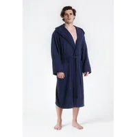 Bruno Banani Herrenbademantel BRUNO BANANI "Clement, ideal für Sauna & Spa, Hotelbademantel, Morgenmantel" Gr. XXXL, blau (marine), L:125cm, Walkfrottier, Hausmäntel, 100% Baumwolle, einfarbig, glänzende Streifen-Bordüre, Taschen, S-4XL
