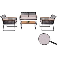 Mendler Garten-Garnitur HWC-K42, Gartenlounge Lounge-Set Sitzgruppe Sofa, Seilgeflecht Rope Holzoptik Stahl, Polster hellgrau