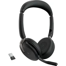 JABRA Evolve2 65 Flex - Stereo-Bluetooth-Headset mit Wireless-Charging-Pad, geräuschunterdrückender Jabra ClearVoice Technologie und hybrider ANC - mit führenden UC-Plattformen kompatibel - Schwarz
