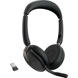 JABRA Evolve2 65 Flex - Stereo-Bluetooth-Headset mit Wireless-Charging-Pad, geräuschunterdrückender Jabra ClearVoice Technologie und hybrider ANC - mit führenden UC-Plattformen kompatibel - Schwarz