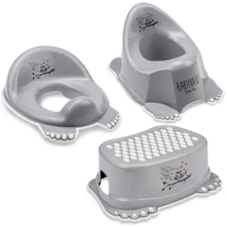 Babykajo Töpfchen, (Set, 3-tlg), Baby Topf, Toilettentrainer, Hocker - TÜV Rheinland geprüft! grau
