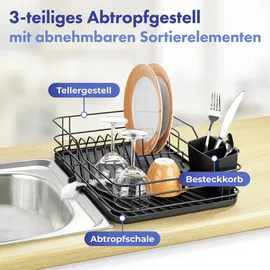 Maximex Geschirrständer schwarz, B:43cm H:10cm T:31cm, Metall, Geschirrständer, Geschirrabtropfer mit Abtropfschale, Besteckkorb und Tellergestell