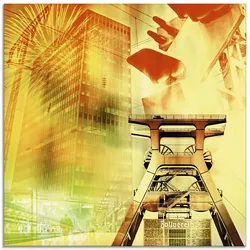 Glasbild ARTLAND "Essen Skyline Abstrakte Collage I", gelb (farbe bild(er): gelb), B:50cm H:50cm, Bilder, in verschiedenen Größen