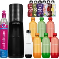 Wassersprudler SodaStream Terra Black + 7 Flaschen, 1L, Schwarz/Orange/Grün/Rot + Bolero - Schwarz