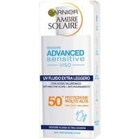 Garnier Ambre Solaire UV-Flüssigkeit für Gesicht, extra leicht, Advanced Sensitive, LSF 50+, sehr hoher Schutz, angereichert mit Hyaluronsäure, 50 ml