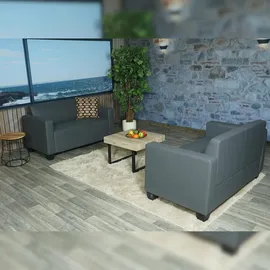 Mendler Sofa-Garnitur Couch-Garnitur 2x 2er Sofa Lyon Kunstleder ~ dunkelgrau