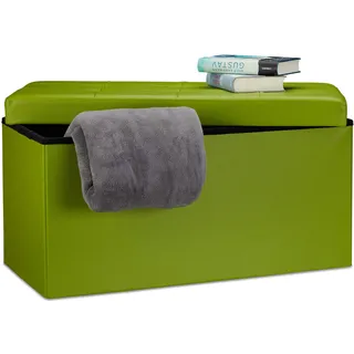 Relaxdays Sitzbank 38 x 76 x 38 cm HxBxT, 2-Sitzer m. Stauraum, Kunstleder Sitzhocker 300 kg belastbar, grün