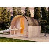 FinnTherm Fasssauna aus Holz ScandiPod Outdoor-Sauna mit Vorraum und Terrasse, - Deluxe, 204 x 400 x ... naturbelassen