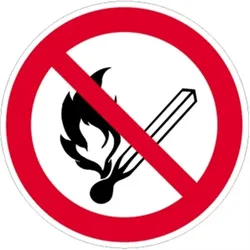 Aufkleber Feuer, offenes Licht und Rauchen verboten ISO 7010, Folie, Ø 100 mm