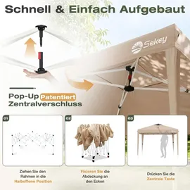 Sekey Faltpavillon 3 x 3 m inkl. 4 Seitenteile Schwarz/Khaki