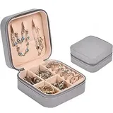 Aucuu Schmuckkasten, Schmuckkästchen Klein Reise für Damen Mädchen, Reiseschmuckaufbewahrung, Schmuckschatulle,Schmuck-Organizer, Schmuckbox, Jewelry Box, Schmuckaufbewahrung, Grau