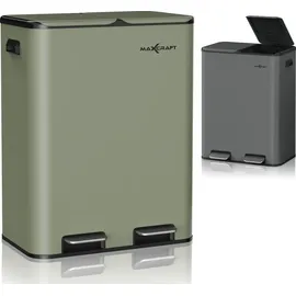 MAXCRAFT Mülleimer / Treteimer mit Soft Close Deckel und 2 Inneneimern - 60 Liter in Grün
