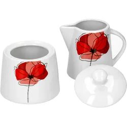 2tlg Set Milchkännchen 23cl & Zuckerdose 28cl Monika Porzellan Geschirr Mohn