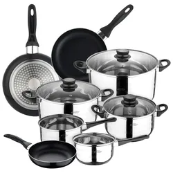 WellHome - 4-teiliges Edelstahl-Kochgeschirr-Set mit 3 Pfannen 16/20/24 cm Gepresstes Aluminium Induktion