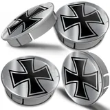 Biomar Labs® 4 x 60mm Kunststoff Nabenkappen Kappen Silber Iron Cross Eisernes Kreuz Silver Felgendeckel Radkappen Radnabendeckel Nabendeckel Auto Tuning CS 13