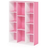 Furinno Luder 11-Cube Wende-Bücherregal mit offenem Regal, Weiß/Rosa