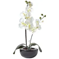 Homescapes - Kunstblume Orchidee Gesteck pink mit schwarzem Keramiktopf