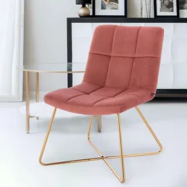 Svita Lynn Loungesessel Cocktailsessel Clubsessel Polsterstuhl ohne Armlehnen Goldene Beine Samt-Polster Altrosa