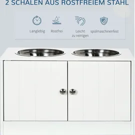 PawHut Hundenäpfe, Erhöhtes Futterstation mit 2 Edelstahlschüsseln, Hundenapfständer mit 44L Stauraum, Magnettüren, Fressnapf, Wassernapf für Große Hunde, Weiß
