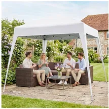 Outsunny Faltpavillon 2,4x2,4m Pavillon Faltzelt mit UV-Schutz, Partyzelt inkl. Tragetasche für Garten, Balkon, Stahl Weiß