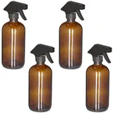 Relaxdays Sprühflasche Glas, 4er Set, Braun,Schwarz