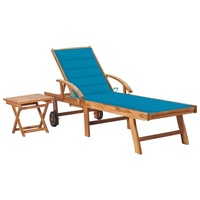 DOTMALL Relaxliege Sonnenliege mit Tisch und Auflage Massivholz Teak blau