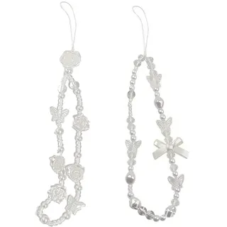 Handy Lanyard 2 Stück Handgemachte Anti-Lost Handyhülle Anhänger Kette, Telefon Handschlaufe Handgelenkschlaufe Mit Perlen Schmuck