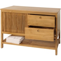 Mendler Teak-Kommode HWC-M70, Sideboard, Schiebetüre Schubladen, hochwertiges B-Grade-Teak (Kernholz, 20-30 Jahre), 81x106x55cm