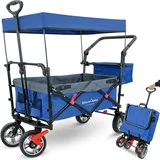 deluxe4home® deluxe4home Bollerwagen Transportwagen Faltbar mit Dach Blau Grau