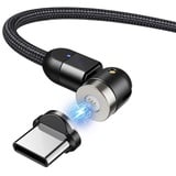 Maclean MCE475 Magnetisches USB Kabel mit USB-Typ-C Adapter 2m Schnellladefunktion 9V/2A 5V/3A Fast Charge Ladekabel Datenkabel 360 ° und 180 ° Drehbar Magnetverbindung