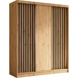 altdecor Kleiderschrank, Eiche Artisan, Schwarz, Holzwerkstoff, 180x216x61 cm, Schlafzimmer, Kleiderschränke