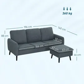 Homcom Ecksofa mit Schlaffunktion Sofa mit Fußhocker, 3 Wurfkissen, Eckcouch L-Form Couch für Wohnzimmer, Sofas & Couches, Wohnlandschaften, Ecksofas