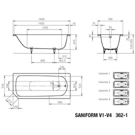 Kaldewei Saniform Plus 362-1 Rechteckbadewanne 70 x 160 cm (111734013001)
