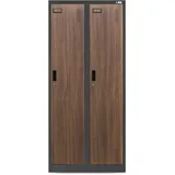 Jan Nowak Spind Schrank, Metallschrank, Schließfachschrank | 2 Abteile mit Kleiderstange, Trennwände, Lüftungsschlitze, 4 Kleiderhaken pro Abteil, Metall | 180 cm x 80 cm x 50 cm, Anthrazit/Nussbaum