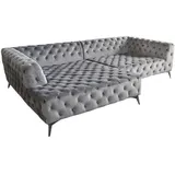KAWOLA Sofa NARLA Ecksofa Chesterfield Stoff velvet silber