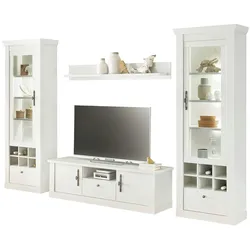Furn.Design Wohnwand in weiß Pinie Landhaus Wohnkombination 4-teilig, Soft-Close-Funktion Fiastra