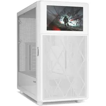 NOX XTREME PRODUCTS Hummer BIOS White – ATX/Micro-ATX/ITX Midi-Tower mit 8"-LCD-Display, Front Metal Mesh, Seitenfenster aus gehärtetem Glas, Platz für 11 Lüfter, USB-C/USB 3.0, Weiß