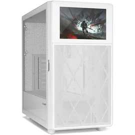 NOX XTREME PRODUCTS Hummer BIOS White – ATX/Micro-ATX/ITX Midi-Tower mit 8"-LCD-Display, Front Metal Mesh, Seitenfenster aus gehärtetem Glas, Platz für 11 Lüfter, USB-C/USB 3.0, Weiß