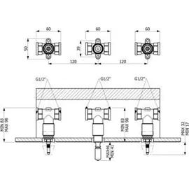 Villeroy & Boch V&B V&B Univ.-Einbaukörper Loop& Friends für Dreiloch-Waschtischarmatur, Messing