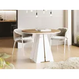 WFL GROUP Runder ausziehbarer Esstisch mit weißem Metallgestell - moderner industrieller Tisch für Esszimmer oder Küche - 120 cm bis 200 cm - EU - Craft E... - Braun