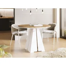 WFL GROUP Runder ausziehbarer Esstisch mit weißem Metallgestell - moderner industrieller Tisch für Esszimmer oder Küche - 120 cm bis 200 cm - EU - Craft E... - Braun