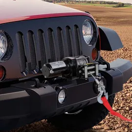 Rotfuchs Elektrische Seilwinde 12V mit Funkfernbedienung – 1360 kg / 3000lbs Offroad Motorwinde Seilzug Elektrowinde, 9,2 m Stahlseil, Schwarz