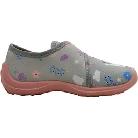 Fischer Kinder Hausschuh Alpaka Blumen rutschfeste Sohle Klettverschluss 552332, Größe:25 EU, Farbe:Grau - 25