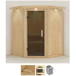 Sauna KARIBU "Liva", beige (naturbelassen), Saunaofen, integrierte Steuerung, 9 kW, Saunen, 9 KW-Ofen mit integrierter Steuerung